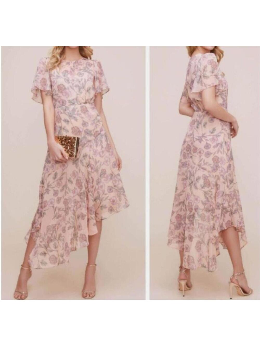 ASTR The Label Floral Flutter Sleeve Asymmetrical Midi Dress Wedding Guest XL
